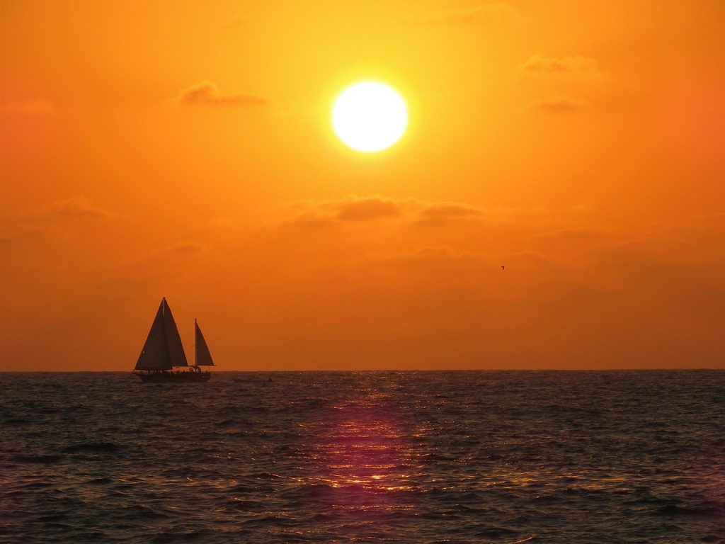 sunset, sailboat, nature, puerto vallarta