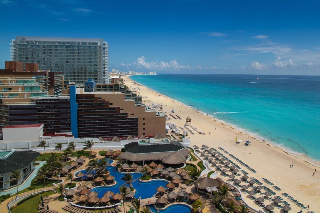 holiday, the hotel beach, swimming pool, sea, nature, landscape, postcard, view, rest, travels, buildings, mexico, cancun